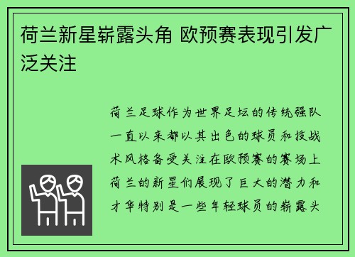 荷兰新星崭露头角 欧预赛表现引发广泛关注