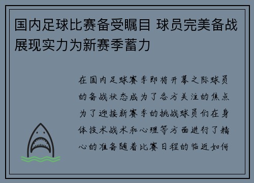 国内足球比赛备受瞩目 球员完美备战展现实力为新赛季蓄力